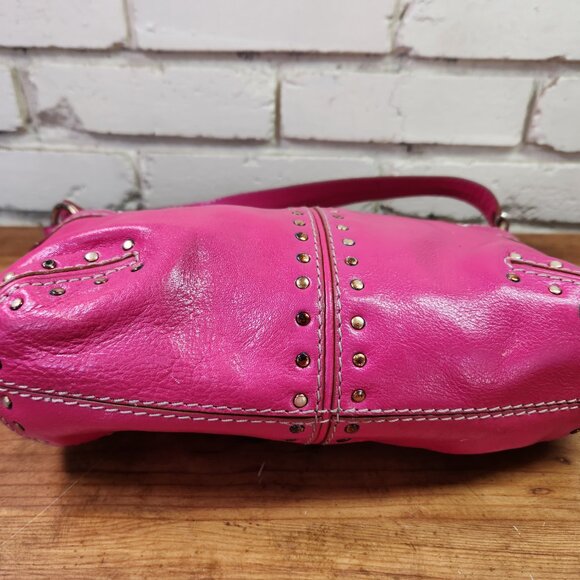 Michael Kors Hot Pink Studded Leather Handbag Satchel Purse - Picture 7 of 15